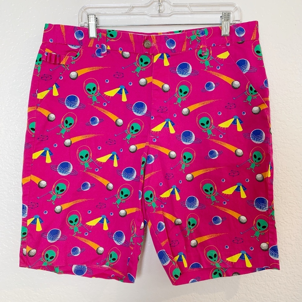 Royal & Awesome Mens Golf Shorts‎ Size 36 Life on Pars Pink Alien Shorts Preppy
